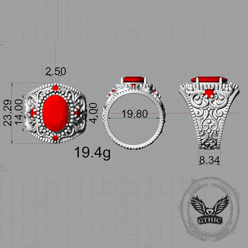 Vintage Gemstone Floral Embossed Sterling Silver Ring