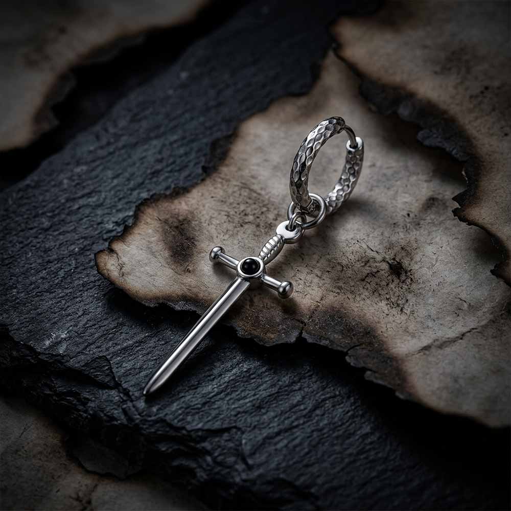 Vintage Gemstone Sword Cross Stainless Steel Earrings