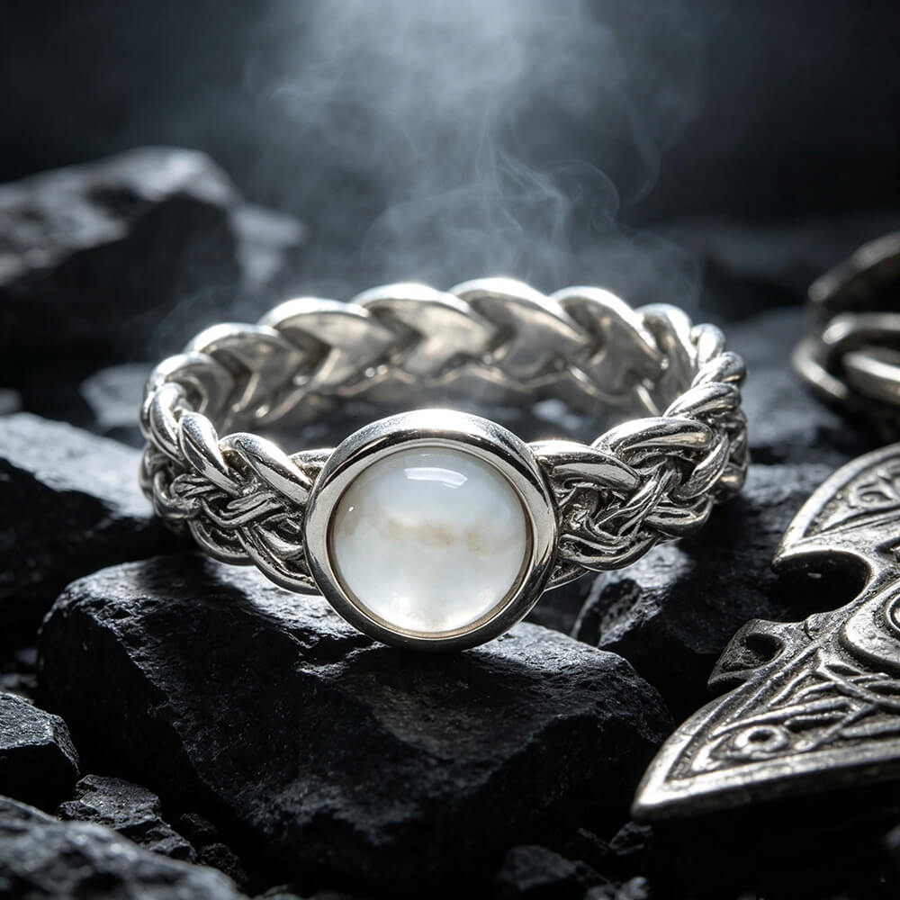 Vintage Gemstone Woven Stainless Steel Ring