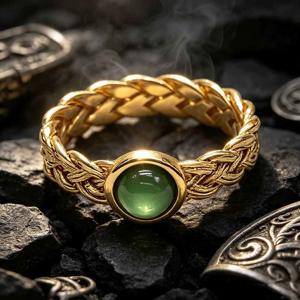 Vintage Gemstone Woven Stainless Steel Ring