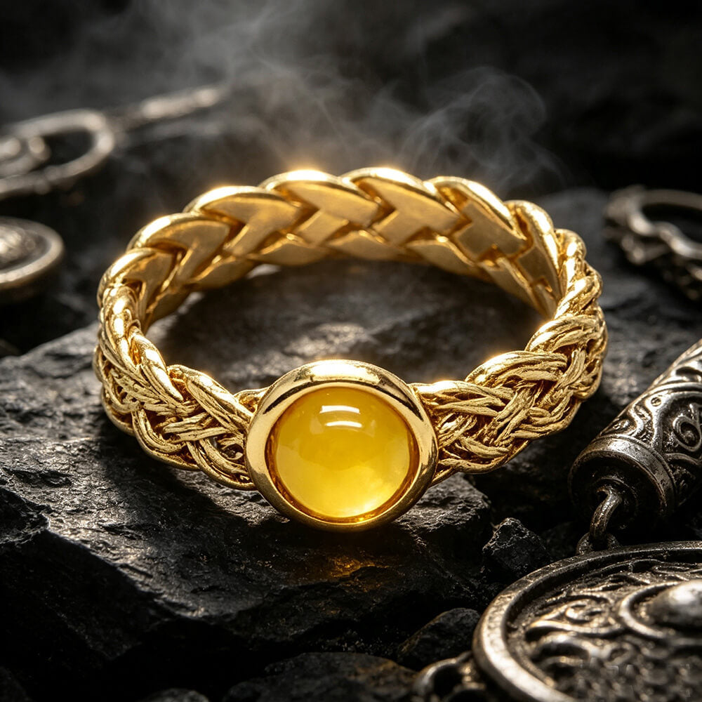 Vintage Gemstone Woven Stainless Steel Ring