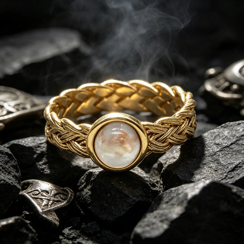 Vintage Gemstone Woven Stainless Steel Ring
