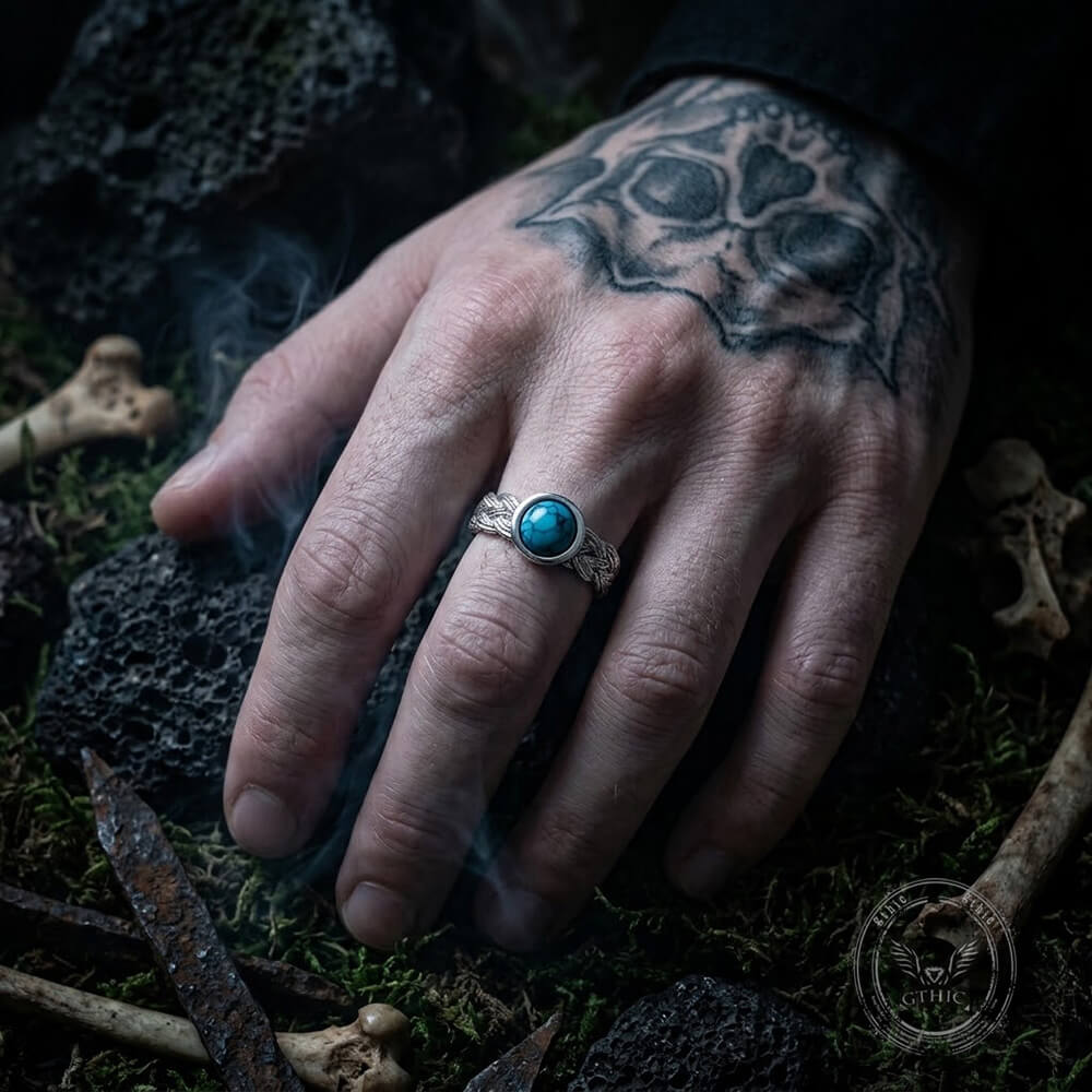 Vintage Gemstone Woven Stainless Steel Ring | Gthic.com