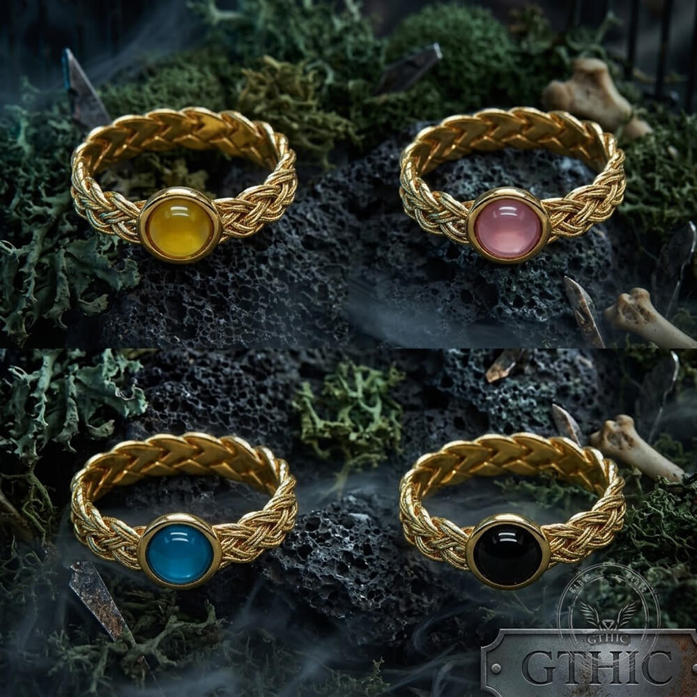 Vintage Gemstone Woven Stainless Steel Ring | Gthic.com