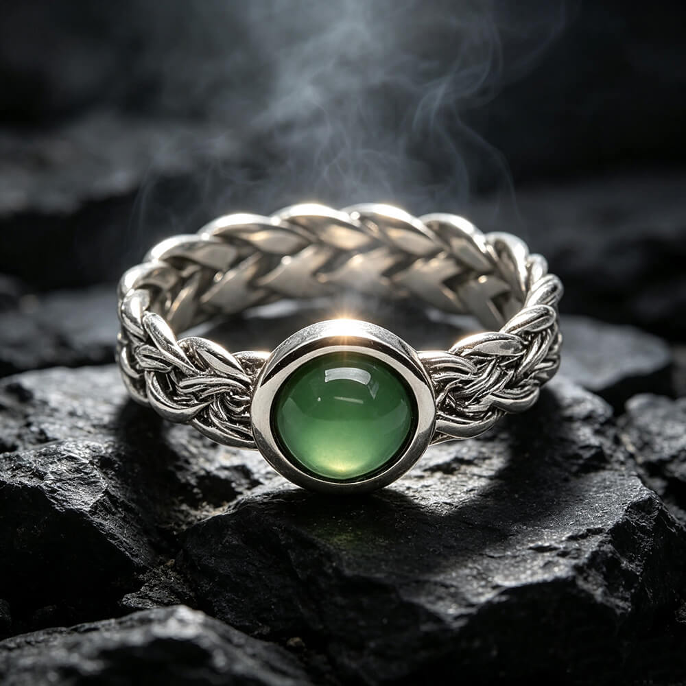 Vintage Gemstone Woven Stainless Steel Ring