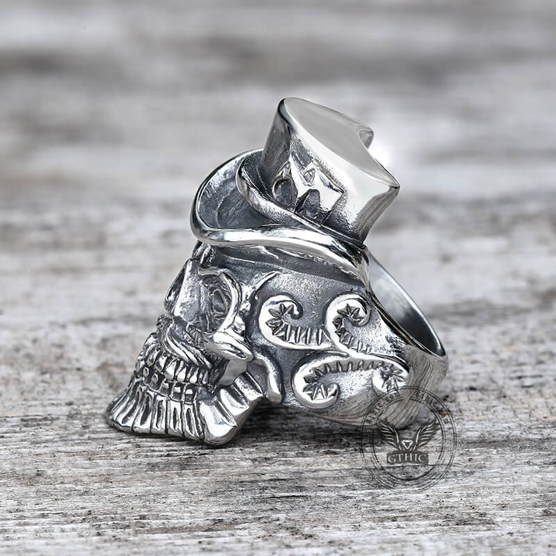 Vintage Gentleman Skull Stainless Steel Ring | Gthic.com