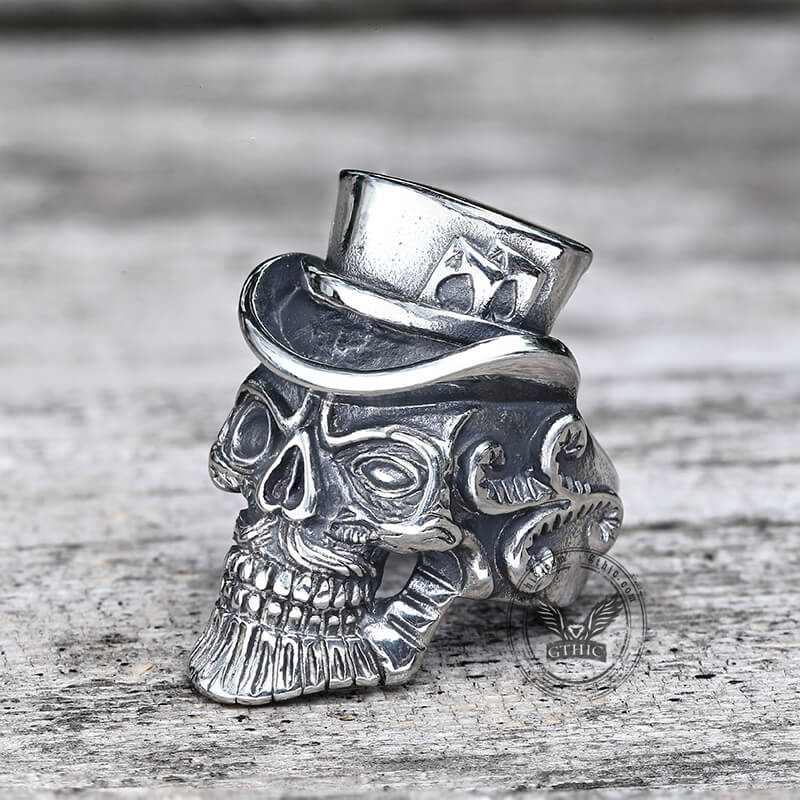 Vintage Gentleman Skull Stainless Steel Ring | Gthic.com