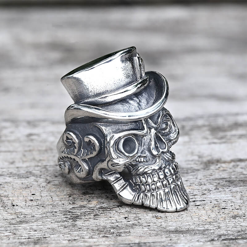 Vintage Gentleman Skull Stainless Steel Ring | Gthic.com