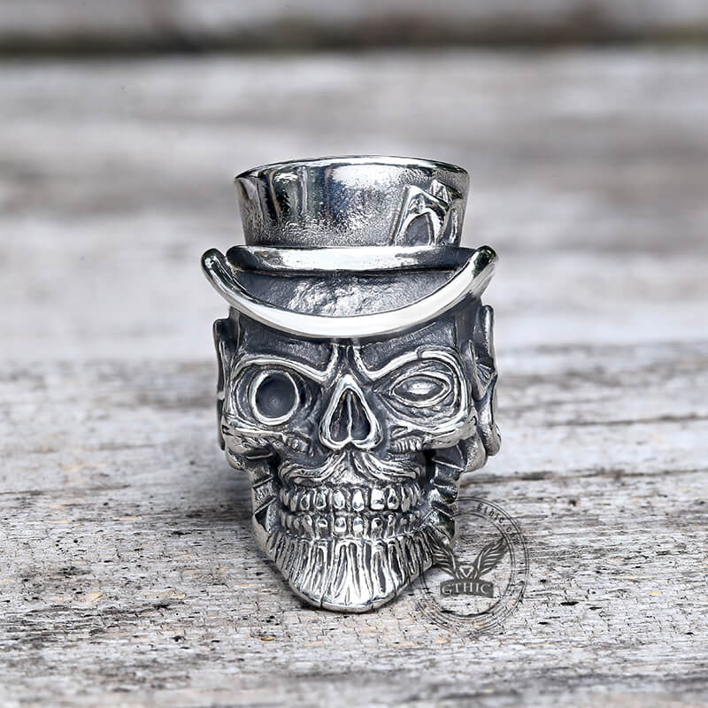 Vintage Gentleman Skull Stainless Steel Ring | Gthic.com