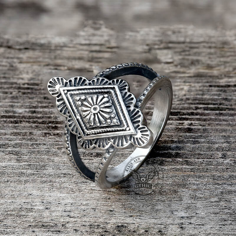 Vintage Geometric Bohemian Pattern Stainless Steel Ring | Gthic.com