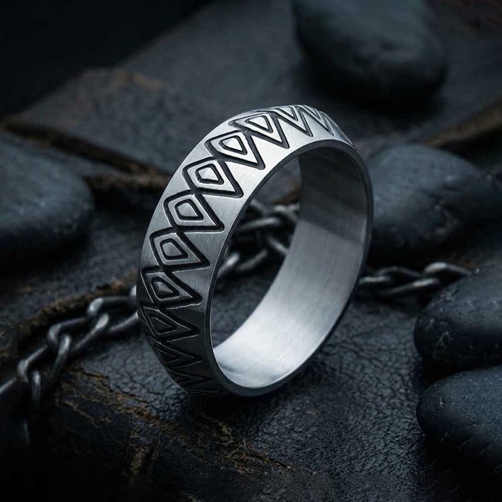 Vintage Geometric Rhombus Pattern Stainless Steel Ring