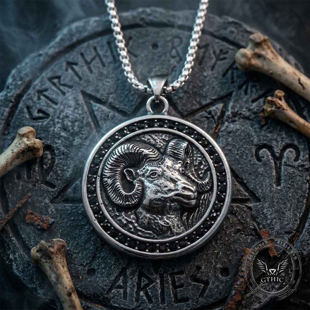 Vintage Goat Head Diamond-set Stainless Steel Pendant