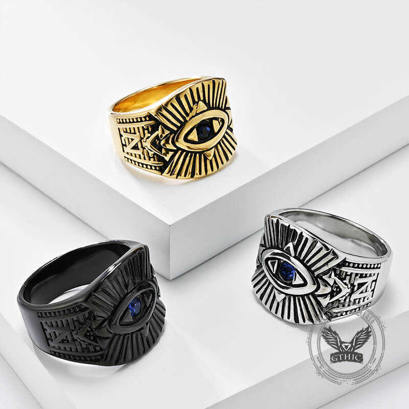 Vintage God's Eye Egyptian Pharaoh Eye Stainless Steel Ring | Gthic.com