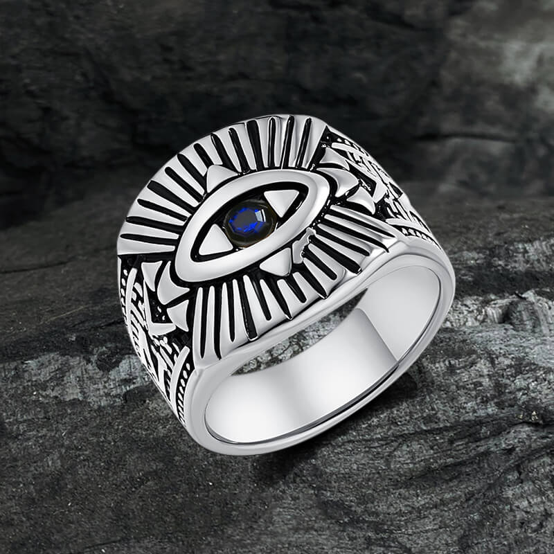 Vintage God's Eye Egyptian Pharaoh Eye Stainless Steel Ring | Gthic.com