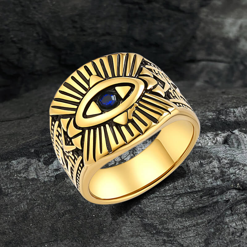 Vintage God's Eye Egyptian Pharaoh Eye Stainless Steel Ring | Gthic.com