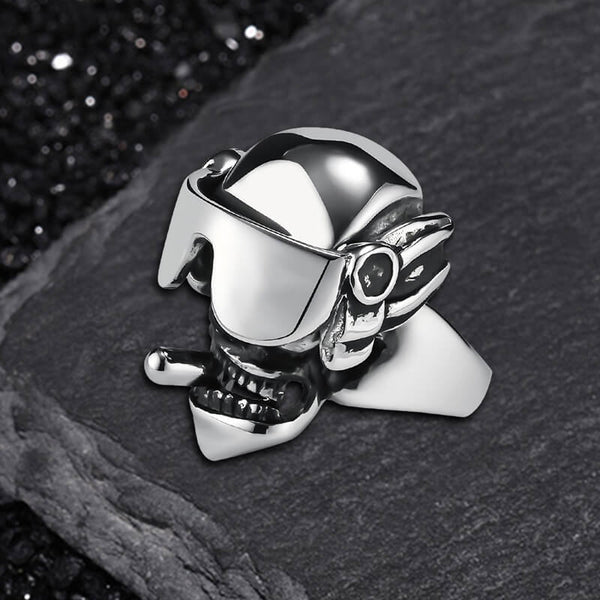 Vintage Goggles Skull Stainless Steel Ring | Gthic.com