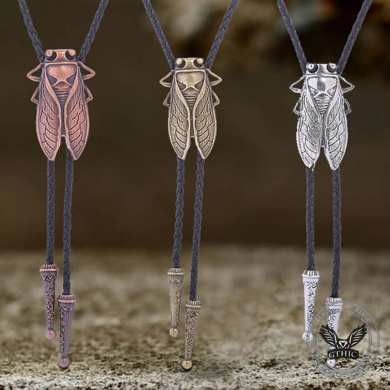 Vintage Gold Cicada Alloy Cowboy Bolo Tie 01 | Gthic.com