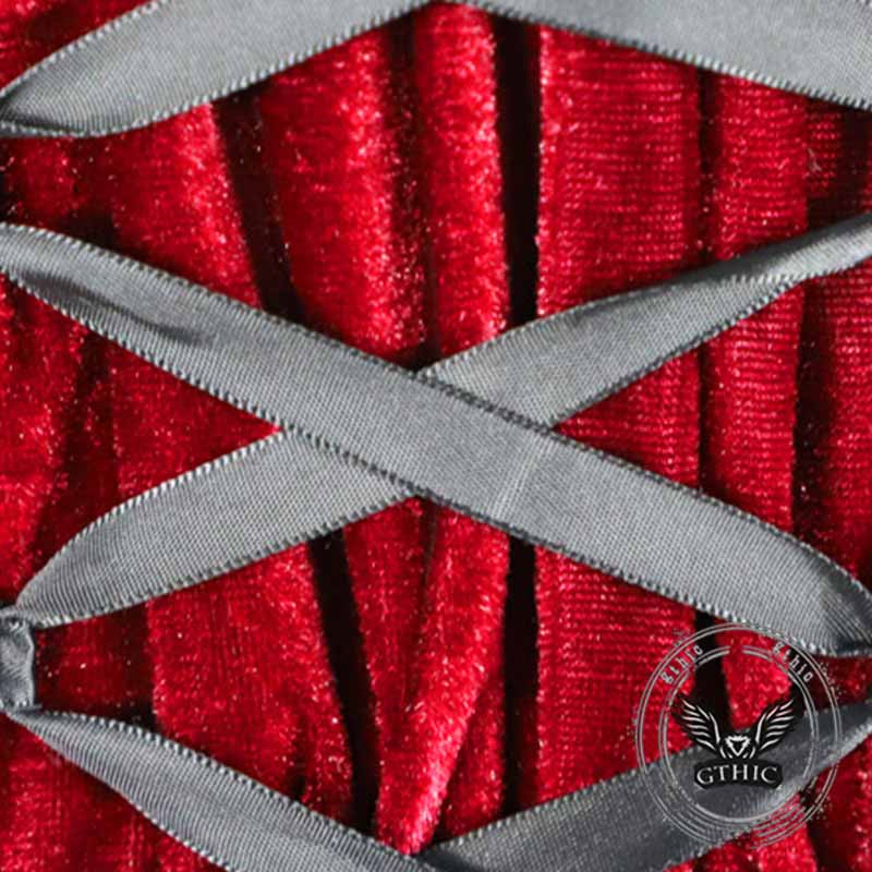 Vintage Gold Velvet Back Lace-Up Sleeveless Dress