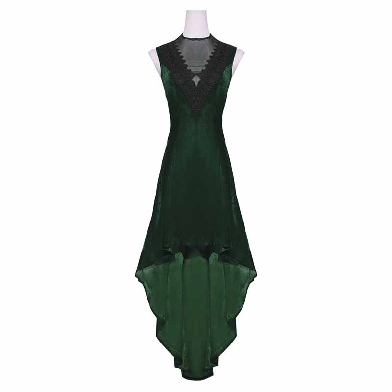 Vintage Gold Velvet Back Lace-Up Sleeveless Dress 03 | Gthic.com