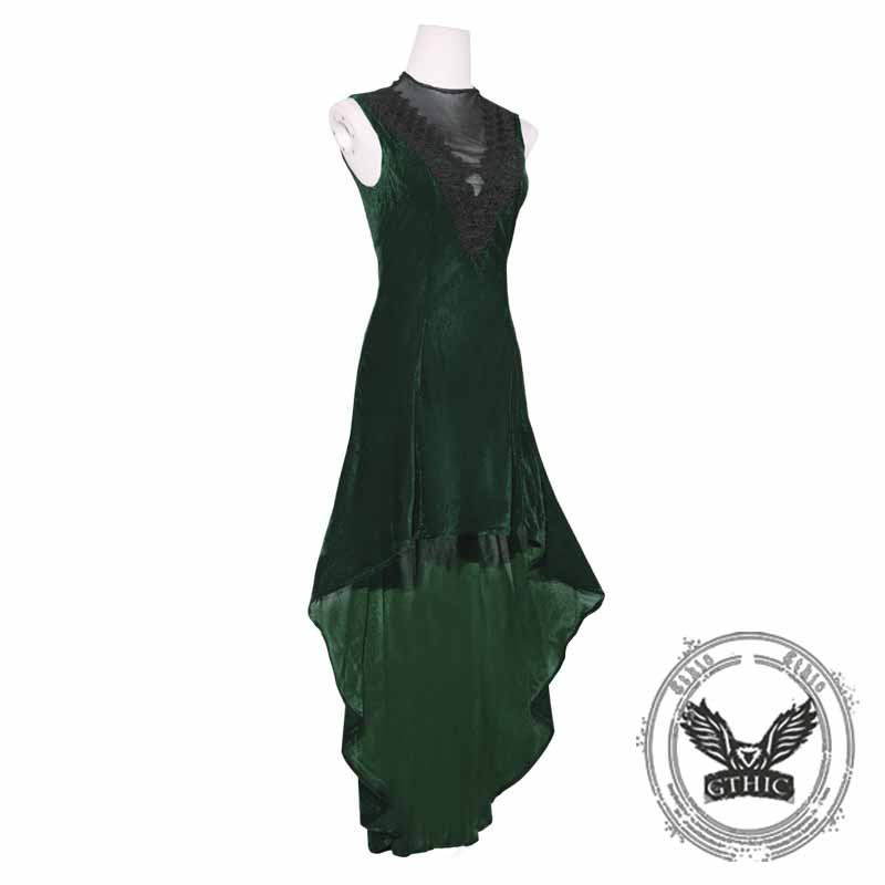 Vintage Gold Velvet Back Lace-Up Sleeveless Dress