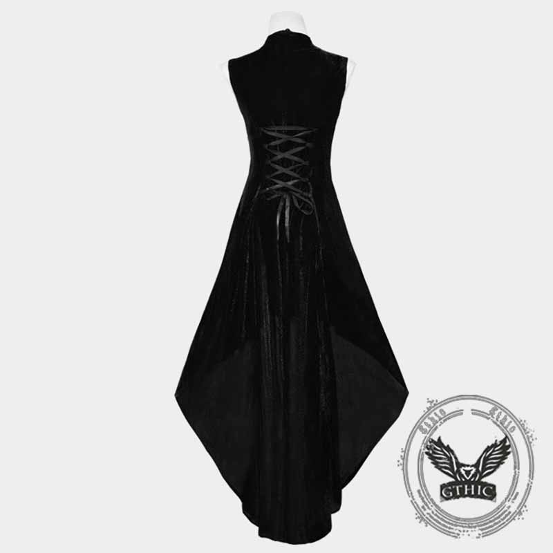 Vintage Gold Velvet Back Lace-Up Sleeveless Dress