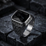 Vintage Greek Key Gemstone Stainless Steel Ring