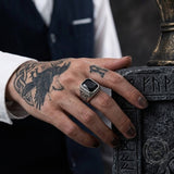Vintage Greek Key Gemstone Stainless Steel Ring | Gthic.com