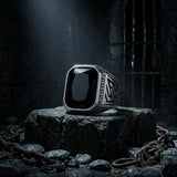 Vintage Greek Key Gemstone Stainless Steel Ring | Gthic.com