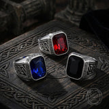 Vintage Greek Key Gemstone Stainless Steel Ring | Gthic.com