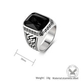 Vintage Greek Key Gemstone Stainless Steel Ring