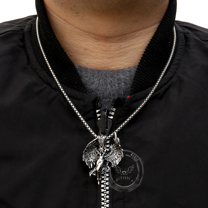 Vintage Guardian Angel Wings Stainless Steel Pendant