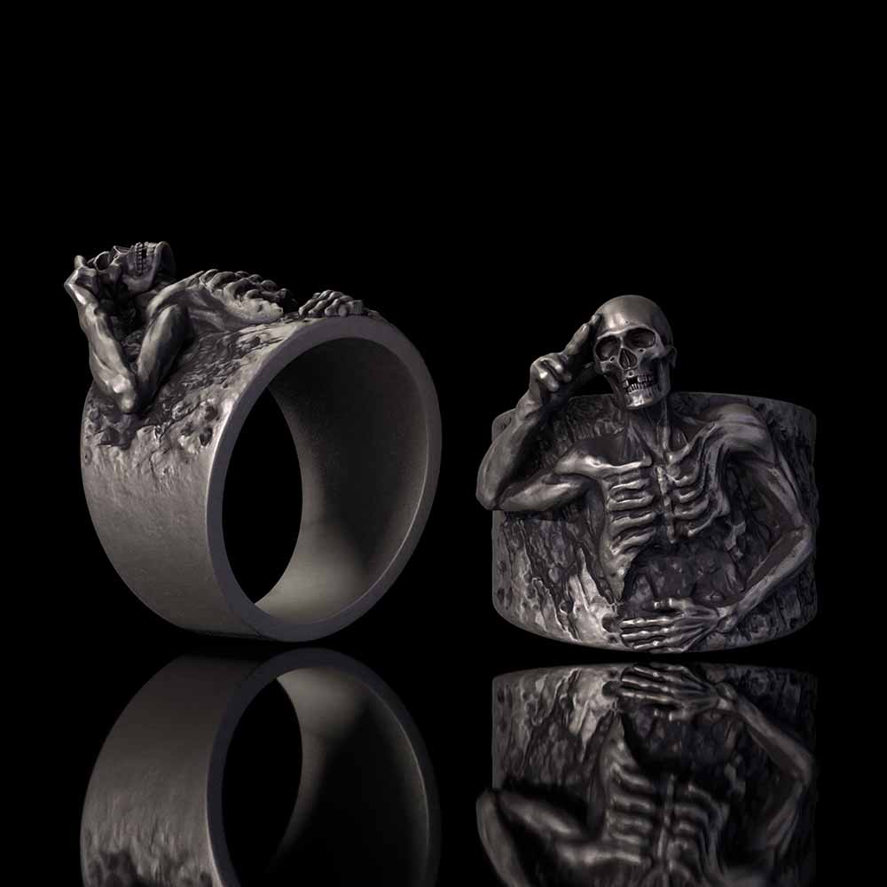 Vintage Half Skull Salute Sterling Silver Ring | Gthic.com