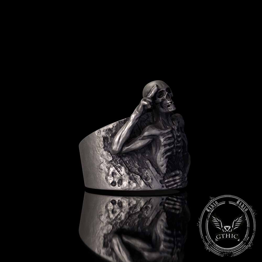 Vintage Half Skull Salute Sterling Silver Ring | Gthic.com