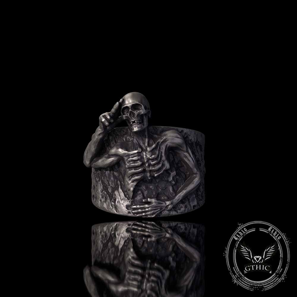 Vintage Half Skull Salute Sterling Silver Ring | Gthic.com