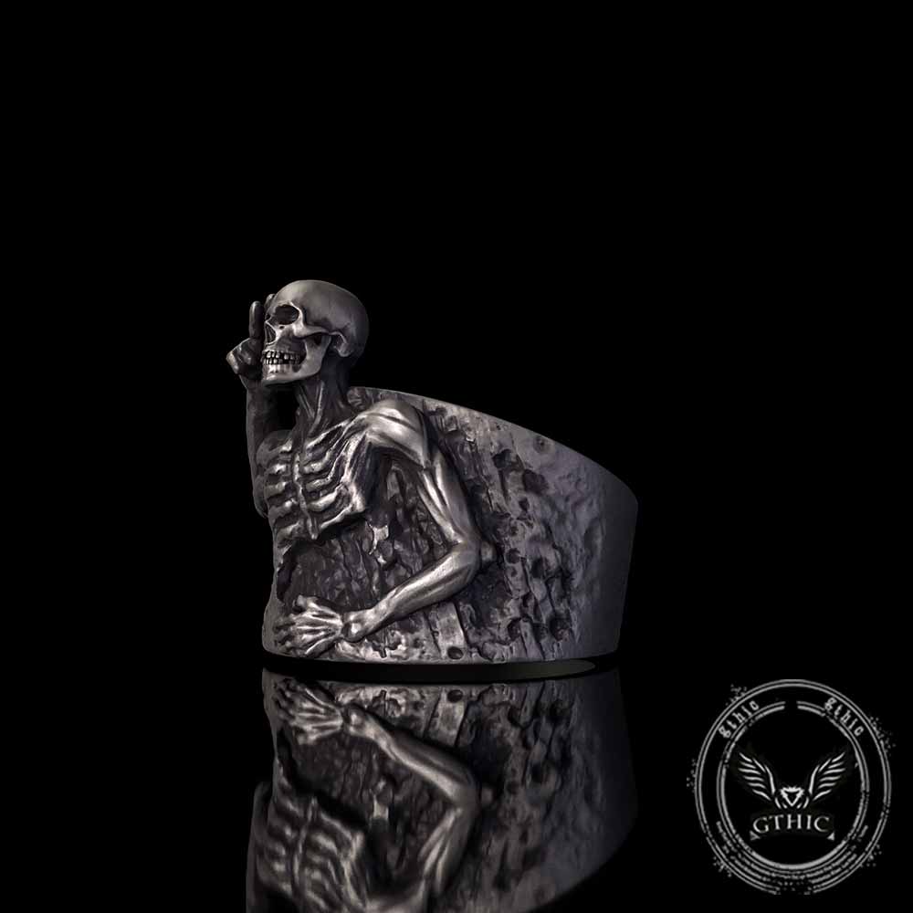Vintage Half Skull Salute Sterling Silver Ring | Gthic.com
