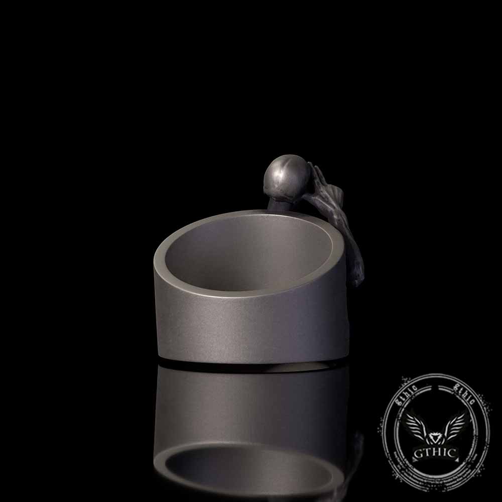 Vintage Half Skull Salute Sterling Silver Ring