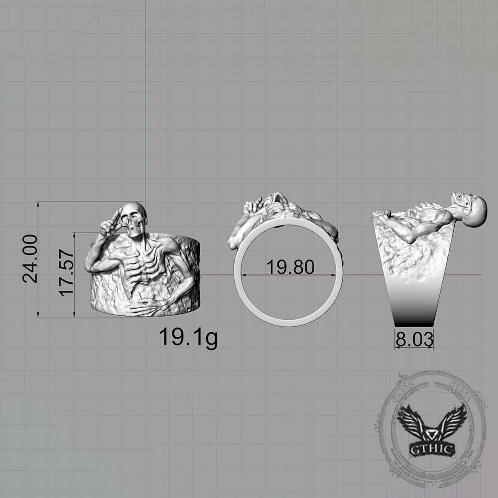 Vintage Half Skull Salute Sterling Silver Ring