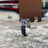 Vintage Hammer Pattern Zircon Inlaid Stainless Steel Ring | Gthic.com