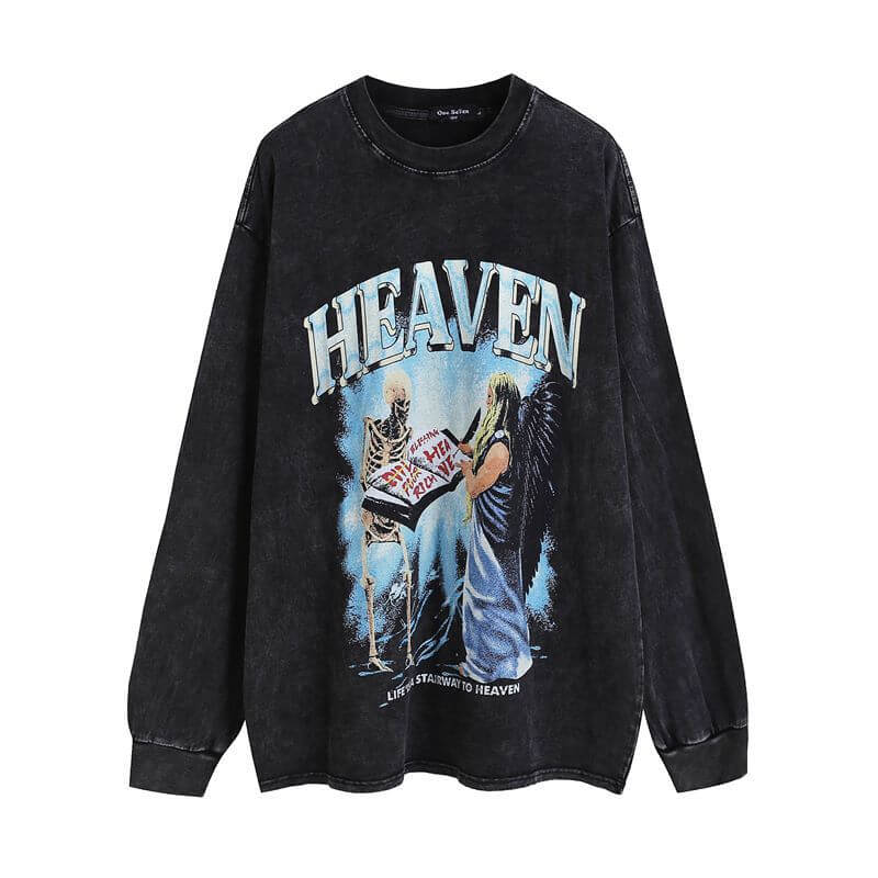 Vintage Heaven Print Cotton Skull Sweatshirt | Gthic.com