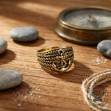 Vintage Hemp Rope Anchor Stainless Steel Ring