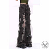 Vintage High Waist Pockets Ripped Straight Pants | Gthic.com