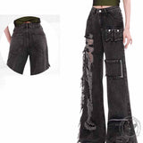 Vintage High Waist Pockets Ripped Straight Pants | Gthic.com