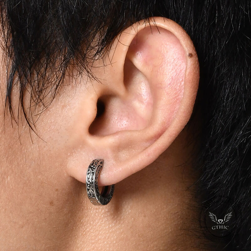 Vintage Hip-hop Pattern Stainless Steel Hoop Earrings | Gthic.com 