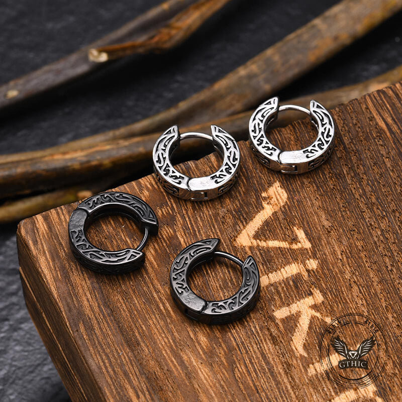 Vintage Hip-hop Pattern Stainless Steel Hoop Earrings | Gthic.com