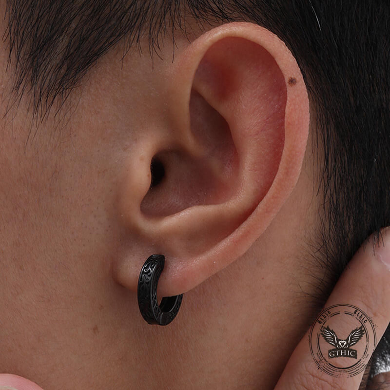 Vintage Hip-hop Pattern Stainless Steel Hoop Earrings | Gthic.com