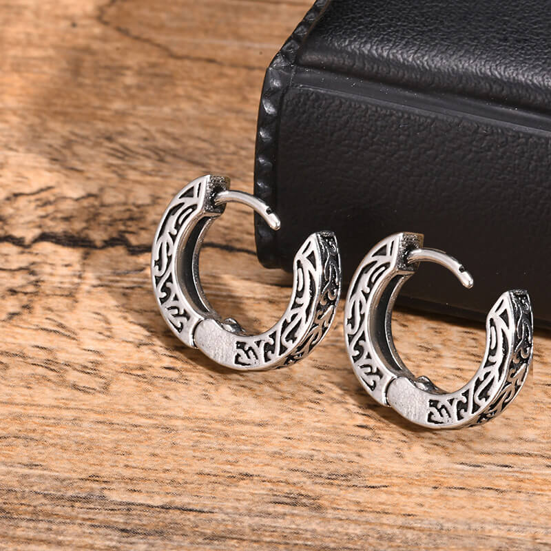 Vintage Hip-hop Pattern Stainless Steel Hoop Earrings | Gthic.com