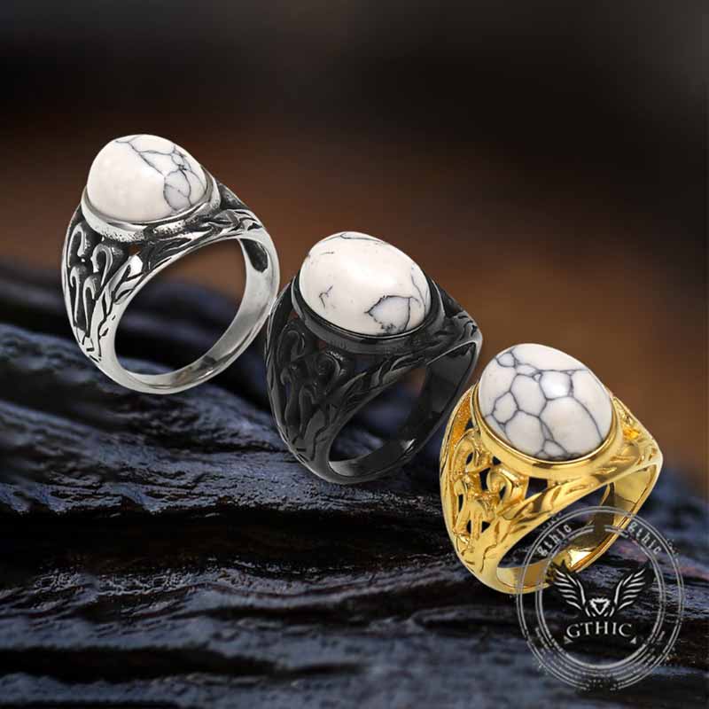 Vintage Hollow Carved Gemstone Stainless Steel Ring 01 | Gthic.com