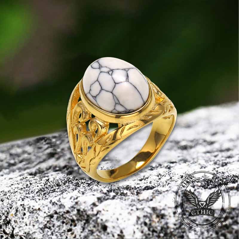 Vintage Hollow Carved Gemstone Stainless Steel Ring 02 | Gthic.com