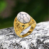 Vintage Hollow Carved Gemstone Stainless Steel Ring 02 | Gthic.com