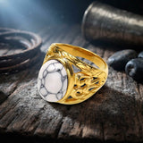 Vintage Hollow Carved Gemstone Stainless Steel Ring